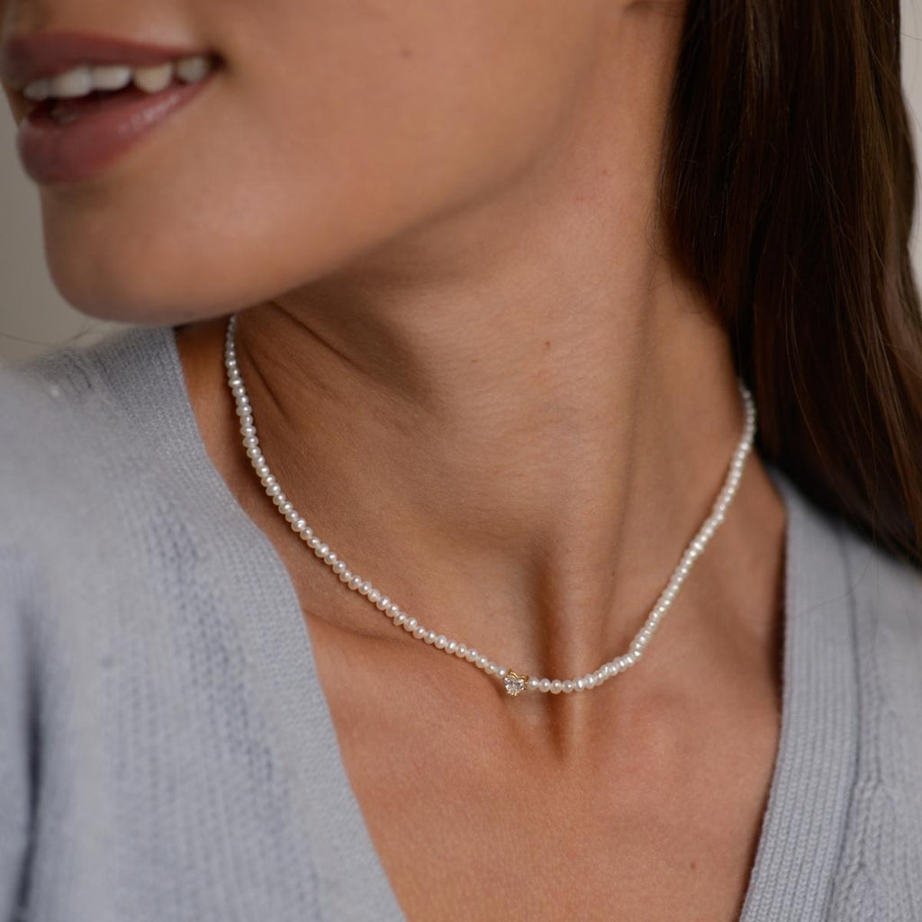 Necklace Pearl Diamond Heart
